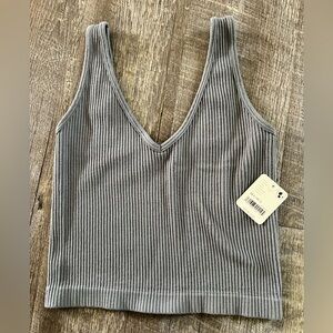 Free People Gray Ribbed Tank Top